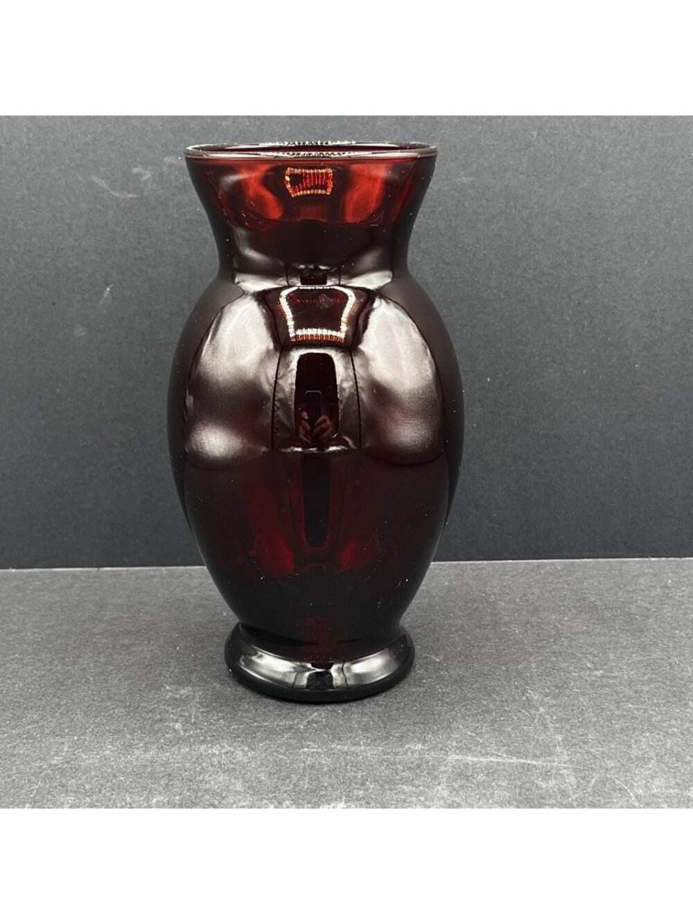 Anchor Hocking Ruby Red Glass Bud Vase Flared Rim Hand Blown 6.5"
